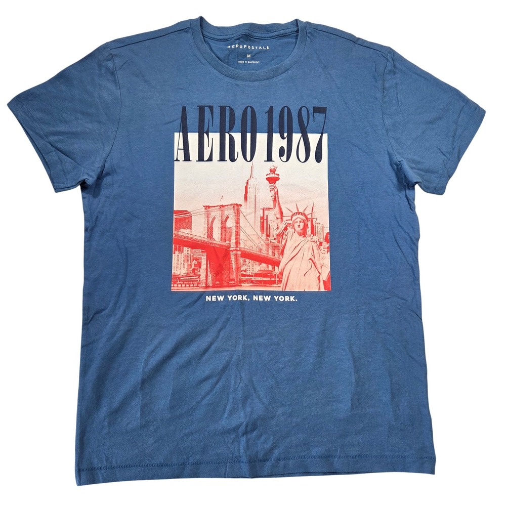 Aeropostale Mens‎ New York City Graphic T-Shirt Blue Statue of Liberty Size M